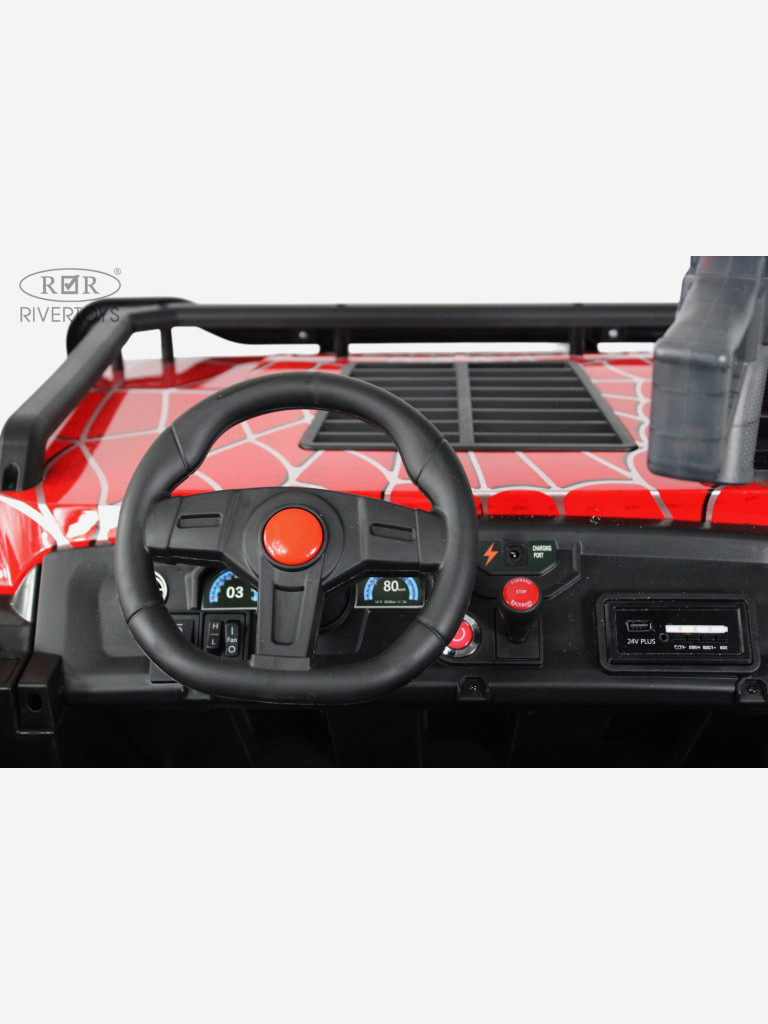 Детский электромобиль RIVERTOYS A505AA-LUX красный спайдер