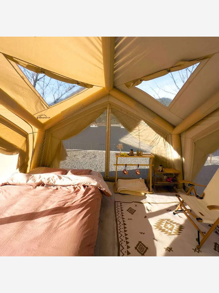 Надувная палатка Coody HUB Beige, 360×360×275 см, 4–6 человек, 4 входа, модульная система