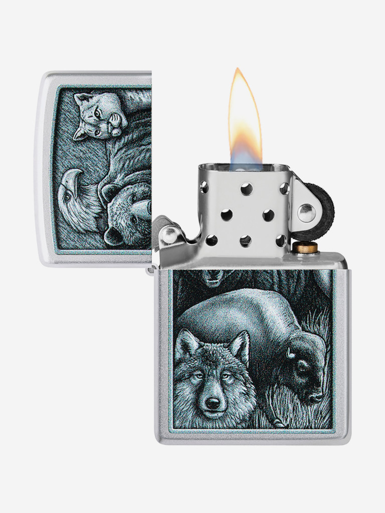 Зажигалка бензиновая ветроустойчивая Zippo Animal Kingdom Design Satin Chrome