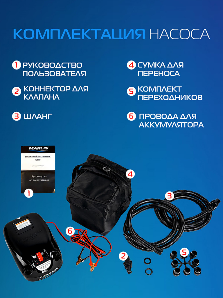 Электрический насос Marlin GP-80 для лодок пвх, сапбордов, матрасов, бассейнов