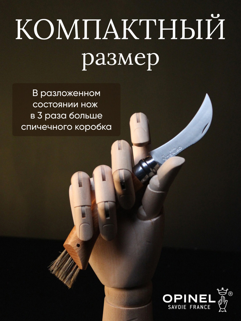 Нож грибника Opinel №8, нержавеющая сталь, рукоять бук, коробка, 001252