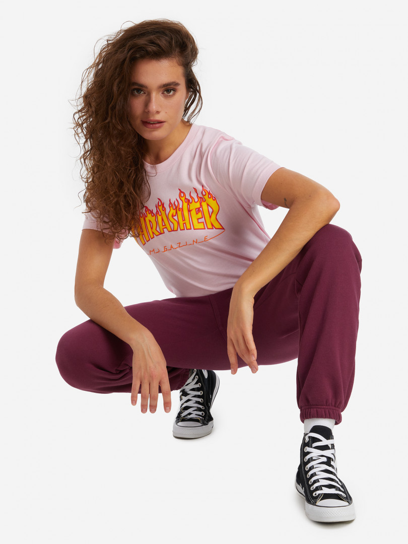 фото Футболка женская thrasher flame logo, розовый