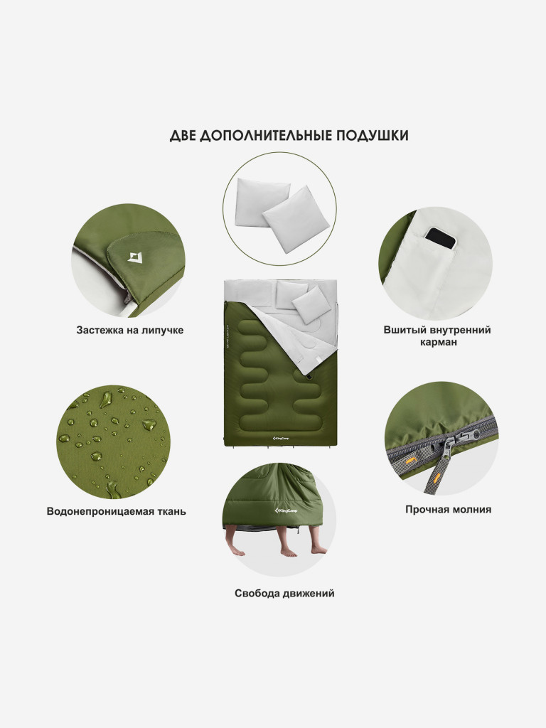Cпальный мешок KingCamp 3143 OXYGEN 250D -3C 220x150, оливковый