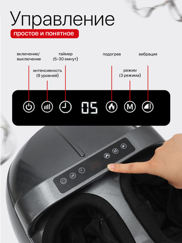 Массажер для ног электрический SENNE с подогревом, воздушно-компрессионный с вибрацией