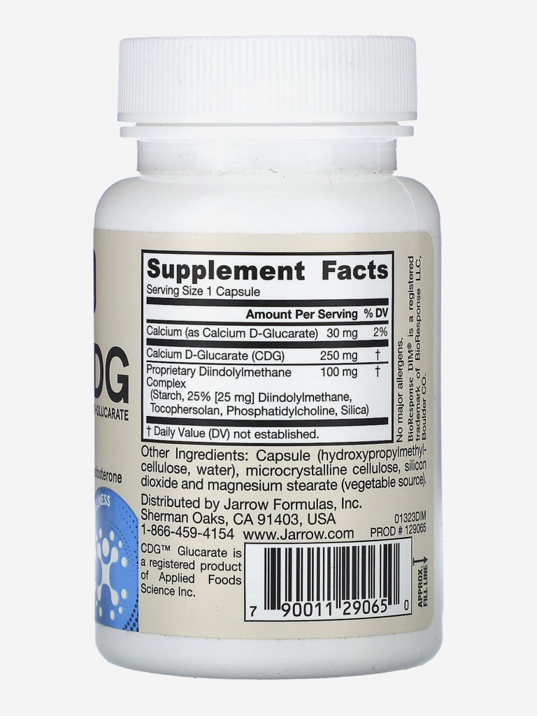 DIM 100 мг + кальций Д глюкорат, Дииндолилметан, для нормализации уровня эстрогена, для детоксикации Jarrow Formulas DIM + CDG 30 veg caps
