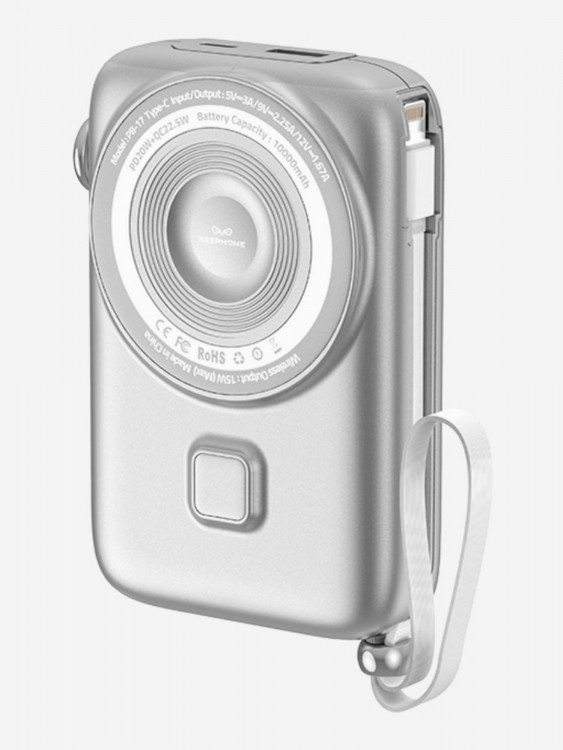 Беспроводной блок питания KEEPHONE Rapid Power / Повербанк с кабелем lightning / Быстрая зарядка 10000 мАч — Белый