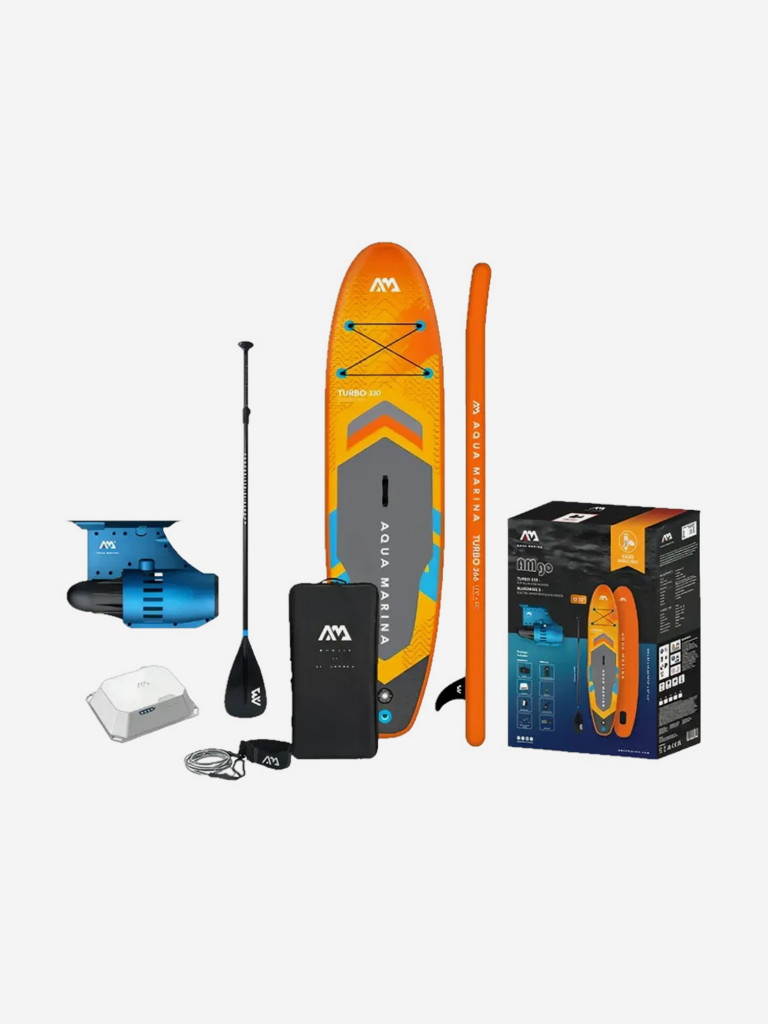 SUP-доска "AM go iSUP"320х15см, плавник BLUEDRIVE S c аккумулятором, насос, весло, лиш, киль, ремнаб