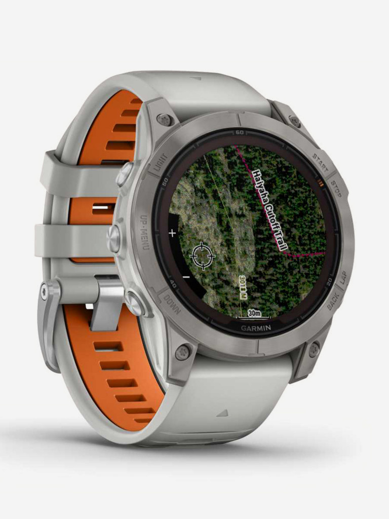 Спортивные часы GARMIN FENIX 7 PRO Sapphire Solar титановый серый с серо-оранжевым ремешком