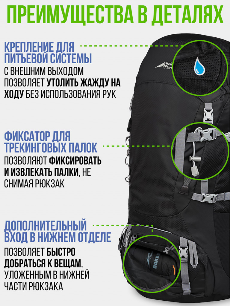 Рюкзак туристический Trek Planet Denali 65, черный