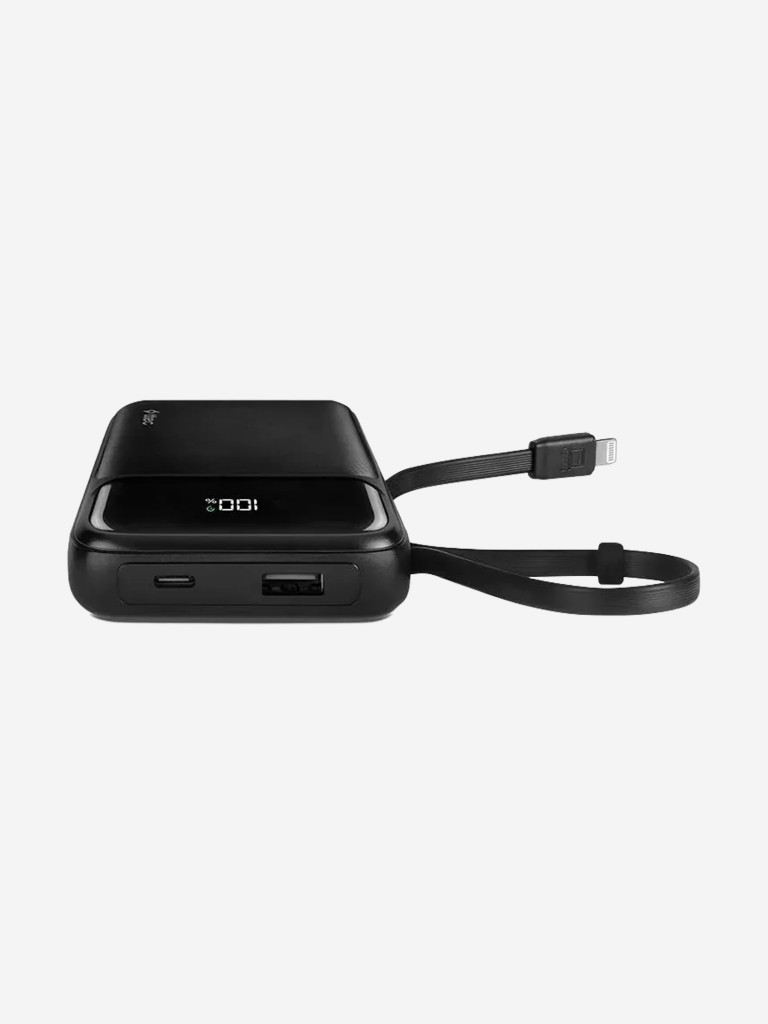 Внешний аккумулятор портативный TTEC ReCharger Pro LCD 10.000mAh PD 22.5W USB-A/USB-C with Lightning/USB-C Built-in Cable Powerbank со встроенным кабелем. Цвет: черный