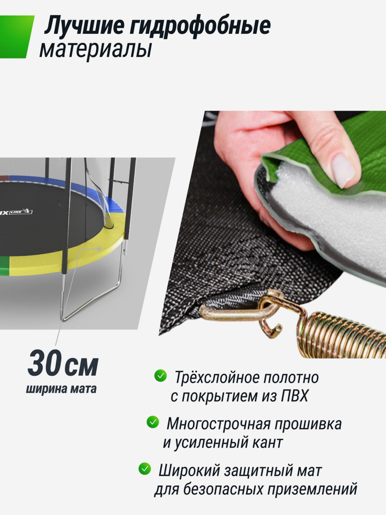 Батут каркасный UNIX Line Simple 12 ft Color с внутренней защитной сеткой, общий диаметр 366 см, до 150 кг, большой, детский батут для улицы UNIXLINE