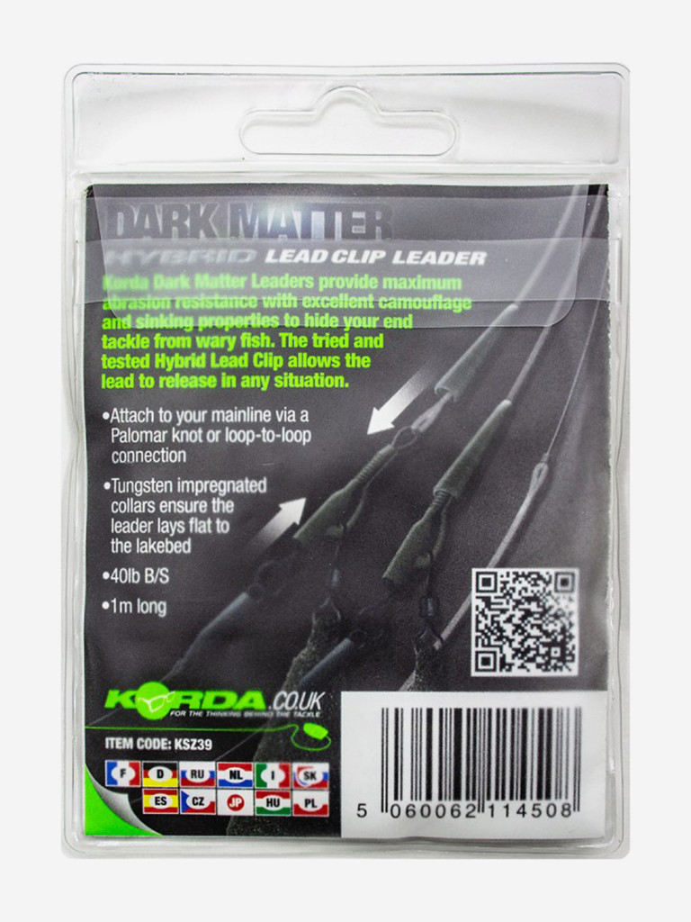 Монтаж готовый KORDA Dark Matter Leader Hybrid Lead Clip Clear 40lb 1м
