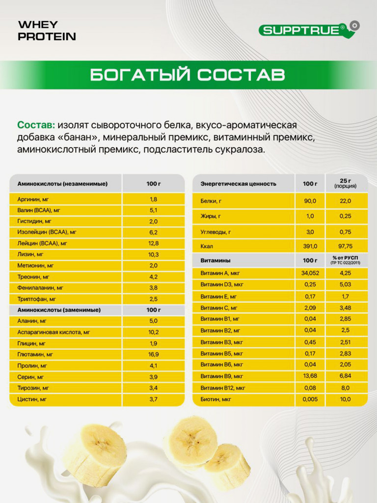 Протеин сывороточный Supptrue, набор протеинов Банан + Орео + Пломбир / 3000г 120 порций