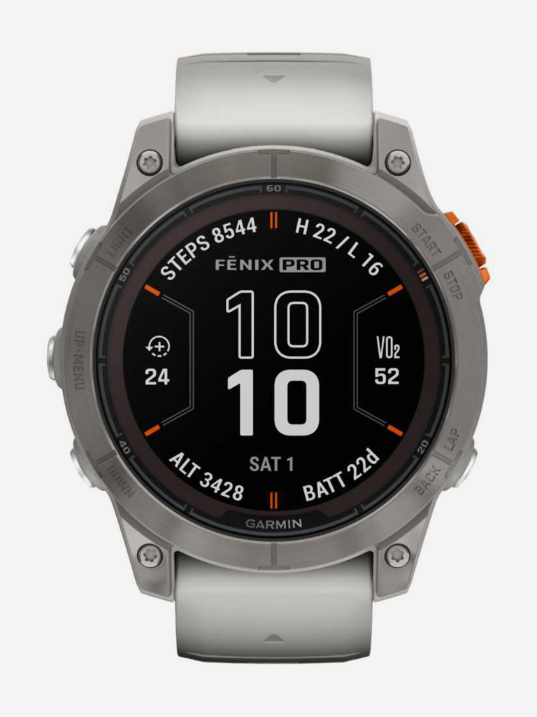 Спортивные часы GARMIN FENIX 7 PRO Sapphire Solar титановый серый с серо-оранжевым ремешком