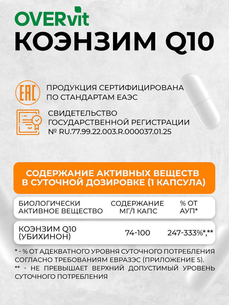 Коэнзим Q10 100 мг максимум,OVER, 60 капсул