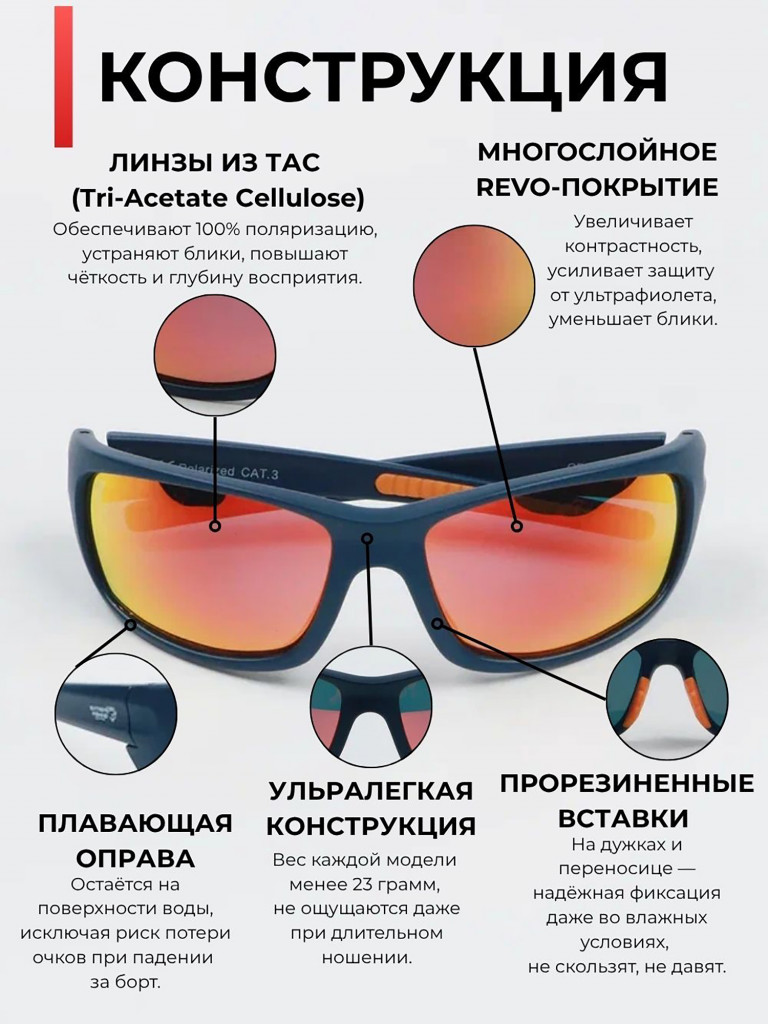 Очки солнцезащитные поляризационные Extreme Fishing Obsession OBS-165, линзы красный Revo, для рыбалки и вождения