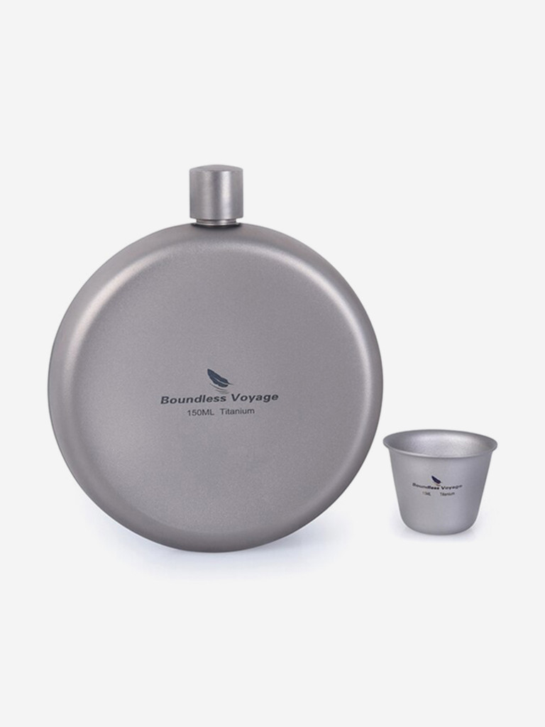 Фляга Boundless Voyage, с рюмкой, титановая, круглая, 150 мл