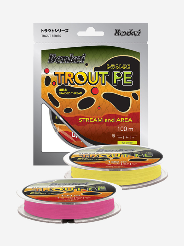 Шнур для рыбалки Benkei Trout PE 100m, розовый fluo #0,4 (0,104mm), 3,1kg