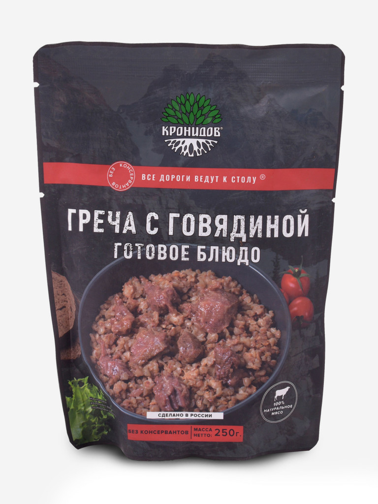 Готовое блюдо Каша гречневая с говядиной 250 г. (Кронидов) 4шт*250гр, 1кг