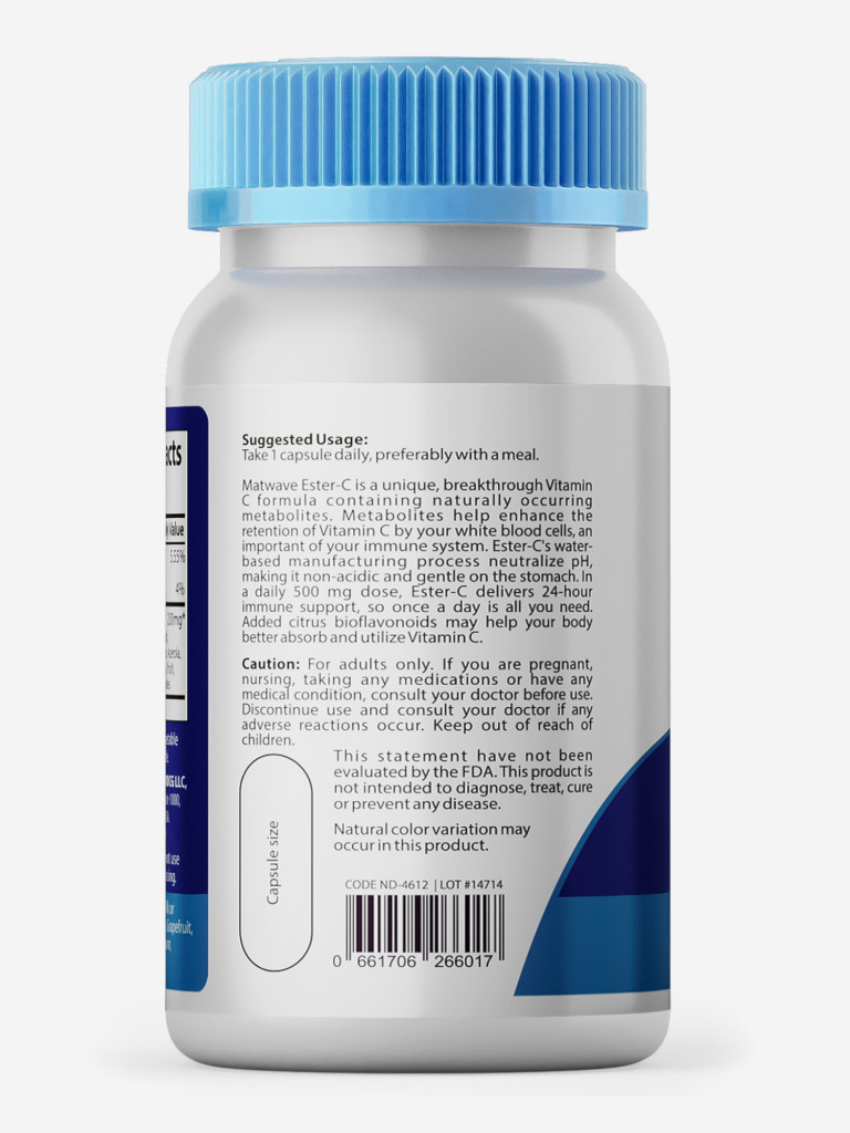 Витамин C Ester C (аскорбат кальция) с биофлавоноидами Matwave, 500 мг, 60 капсул