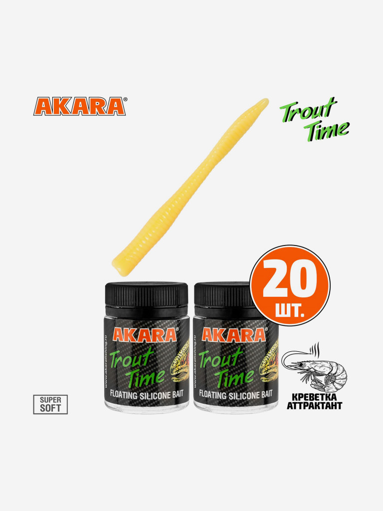 Силиконовая приманка Akara Trout Time WORM 3 446, Shrimp (20 шт.)