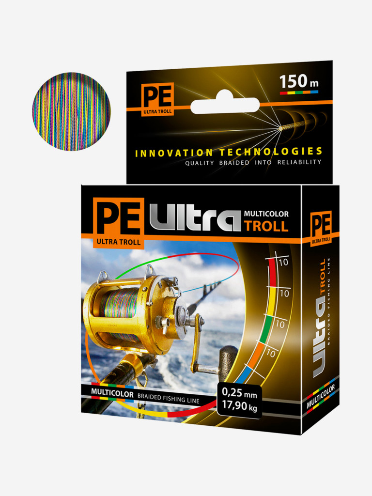 Плетеный шнур для рыбалки AQUA PE ULTRA TROLL MULTICOLOR 0,25mm 150m