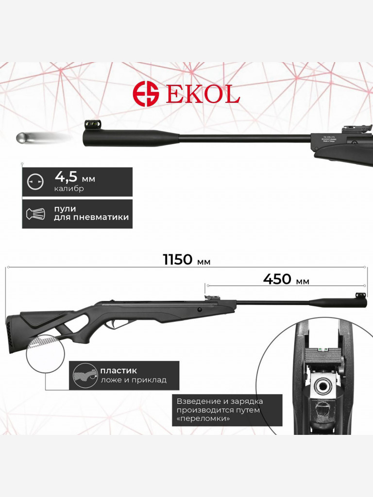 Винтовка пневм. EKOL THUNDER ES 450 Black, кал. 4,5 мм, 3 Дж