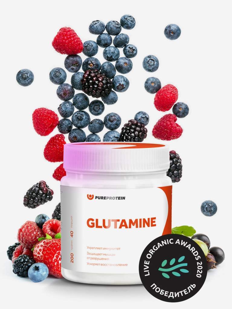 Глютамин, аминокислоты PUREPROTEIN порошок 200гр, Лесные ягоды