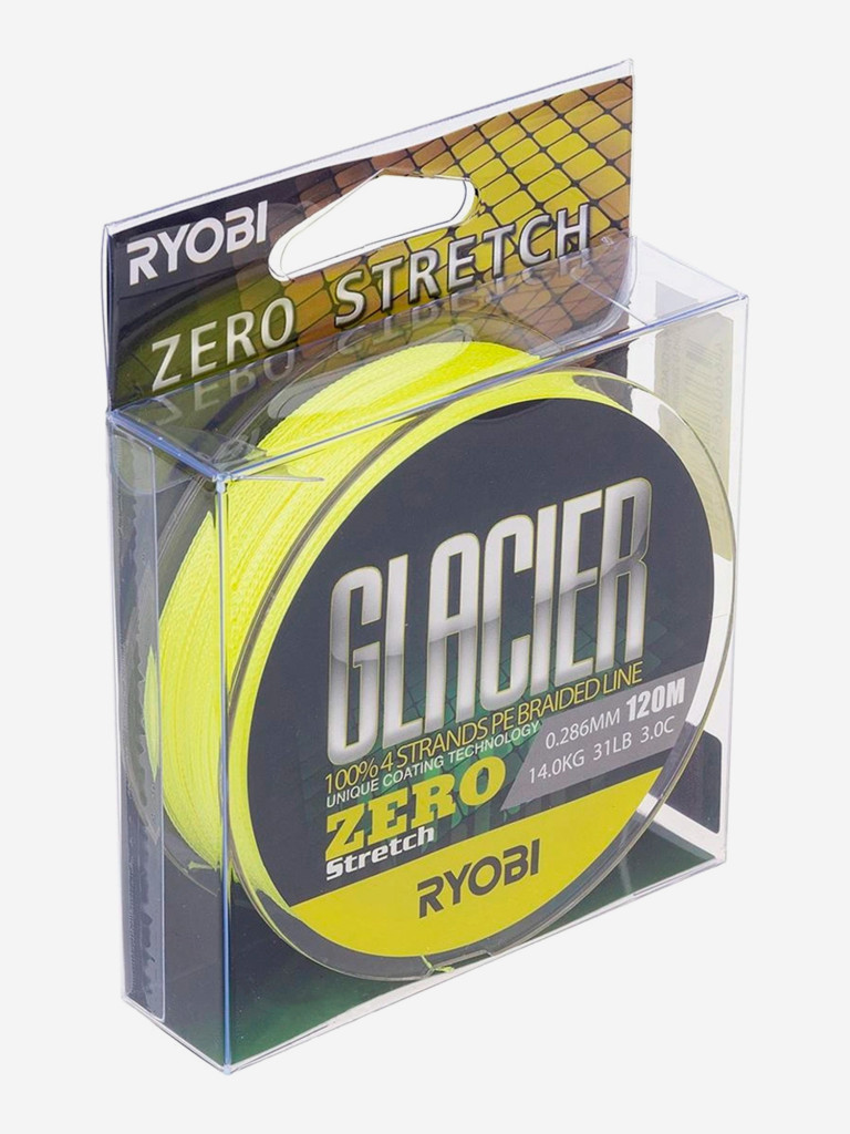 Шнур плетеный для рыбалки Ryobi GLACLER ZERO 120м, 0,286мм, 14кг, желтый