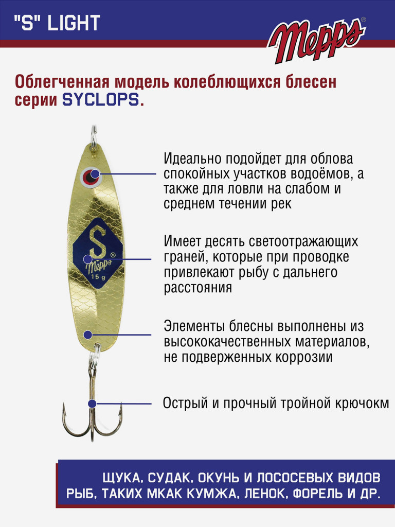 Блесна для рыбалки "S" LIGHT H.T колебалка на жереха, щуку