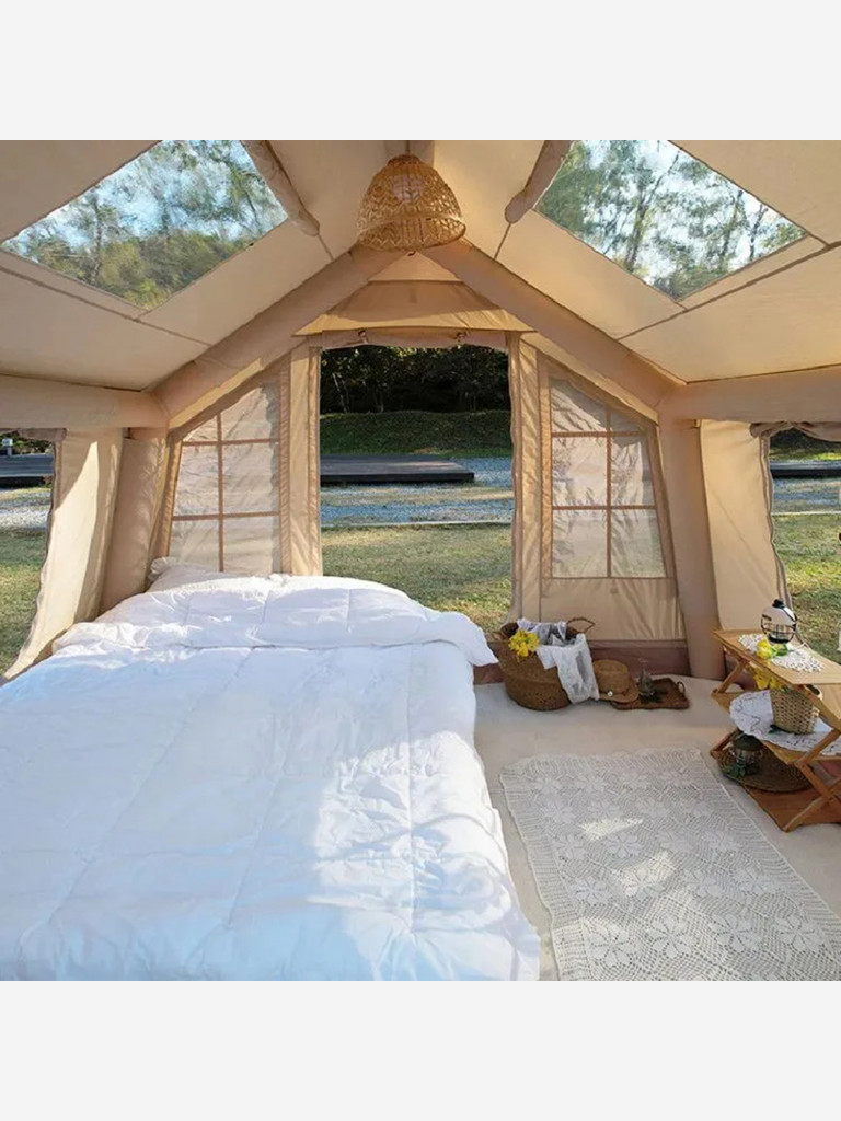 Надувная палатка Coody 8.0 PRO Beige, 8 м², 2–4 человека, 2 входа, навес