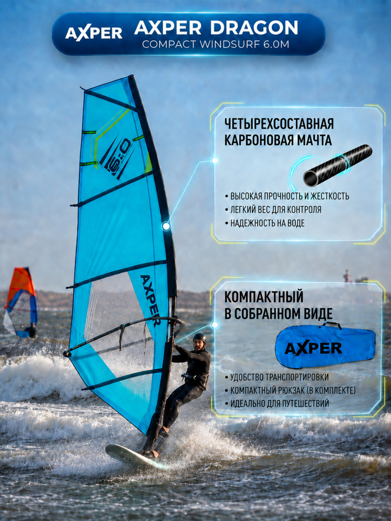 Парус для виндсерфа AXPER Dragon compact Windsurf 6 м²