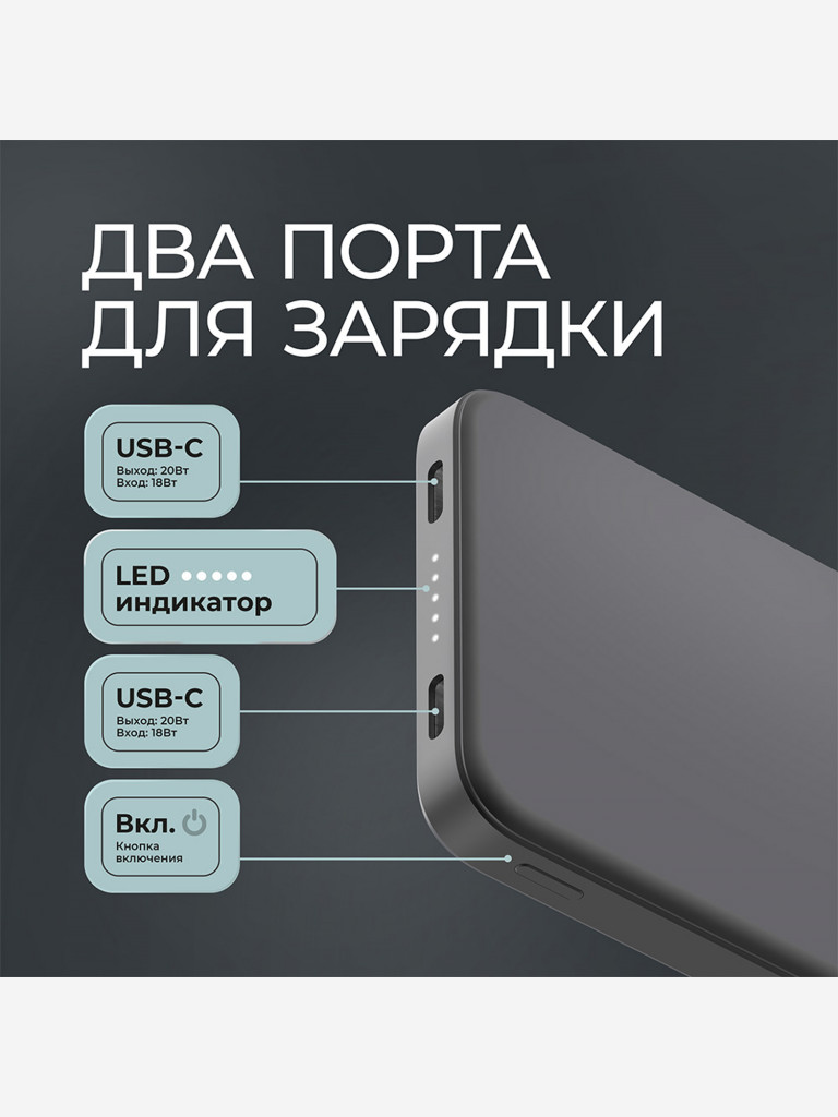 Внешний аккумулятор NRG Turbo S 10000 мА-ч (38.5 Вт-ч), 20Вт