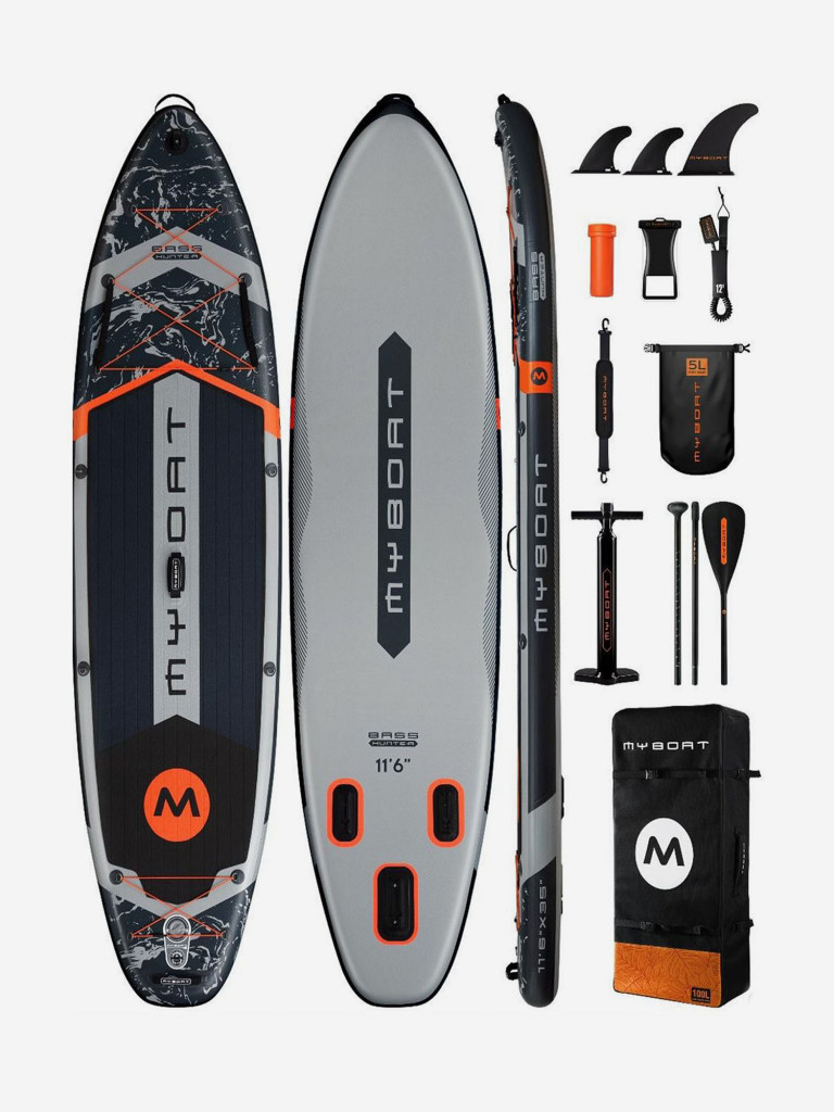Надувная двухслойная SUP-доска MYBOAT BASS HUNTER Grey STD, 11'6" 351*89*15 см, сапборд