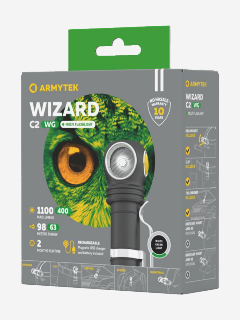 Фонарь налобный Armytek Wizard C2 WG Magnet USB, белый и зеленый свет  черный/желтый цвет — купить за 9900 руб. со скидкой 13 %, отзывы в  интернет-магазине Спортмастер