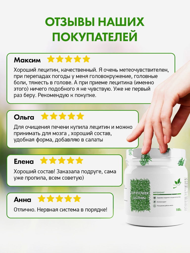 Подсолнечный лецитин, NaturalSupp, 100 гр