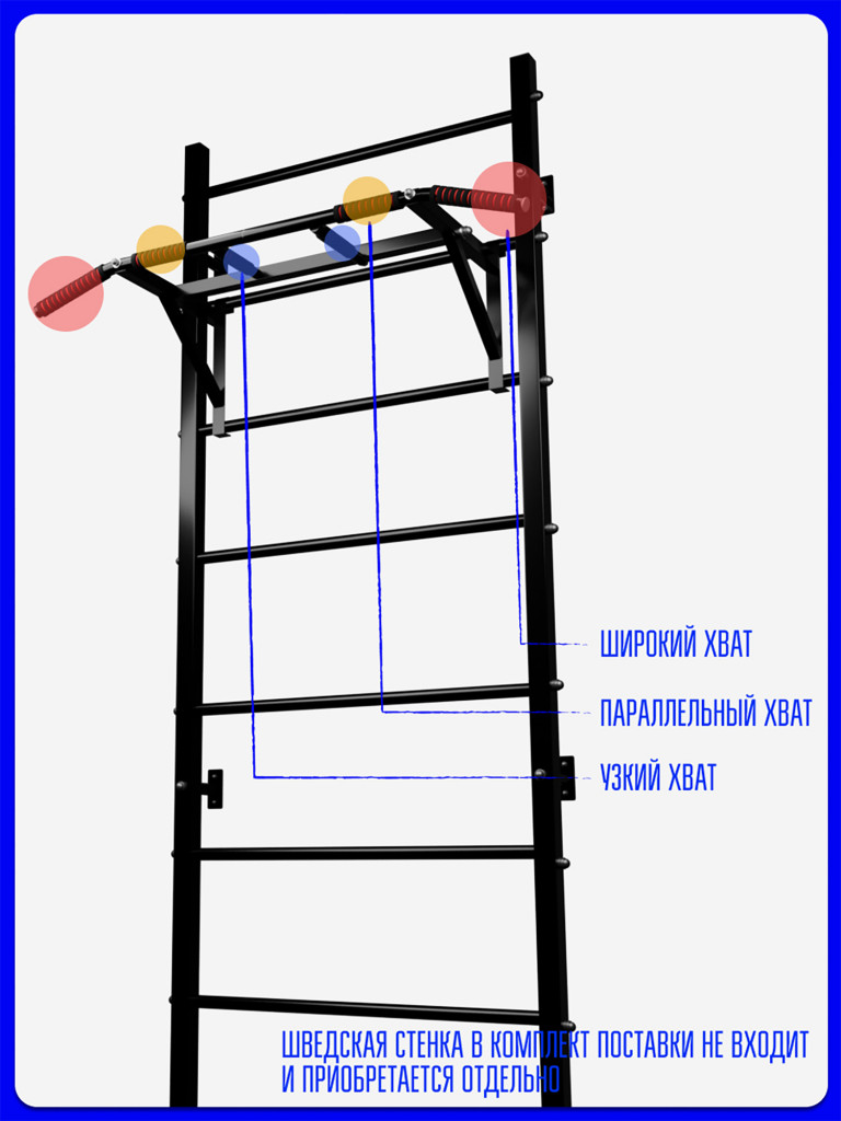 Турник навесной KAPIX на шведскую стенку с 3-мя хватами