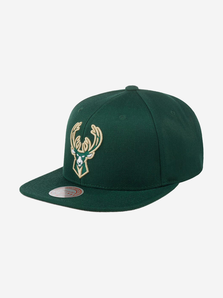 Бейсболка с прямым козырьком MITCHELL NESS HHSS3256-MBUYYPPPGREN Milwaukee Bucks NBA