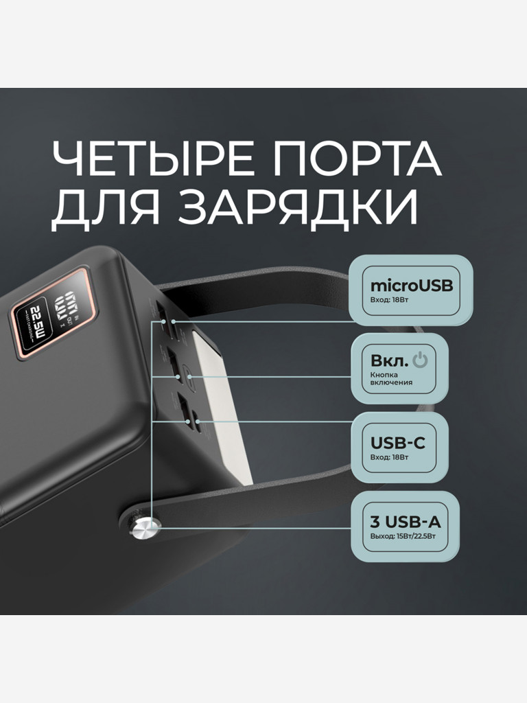 Внешний аккумулятор NRG Turbo V4 60000 мА-ч (222Вт-ч), дисплей