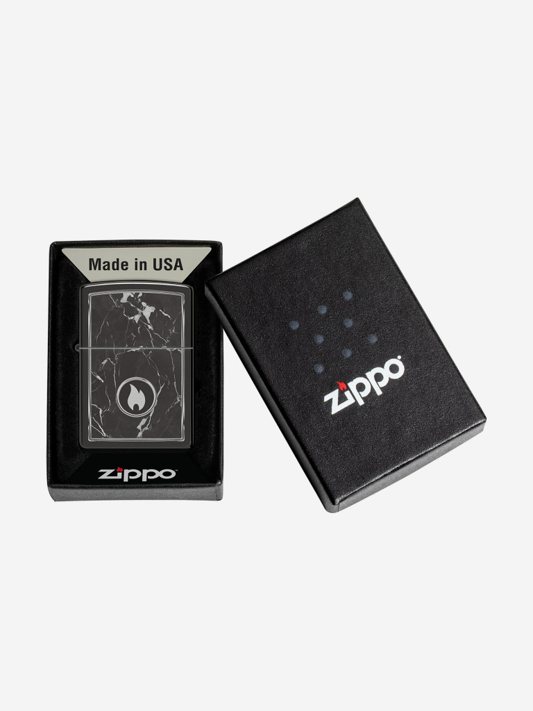 Зажигалка бензиновая ветроустойчивая Zippo Marble Flame High Polish Black