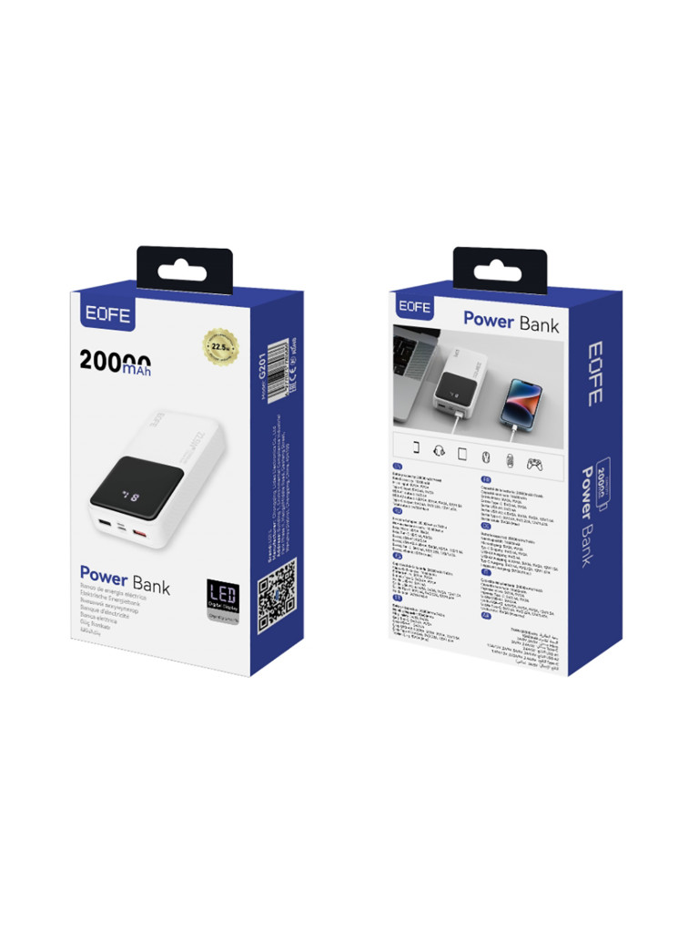 Внешний Аккумулятор EOFE G201 20000mAh LCD 22.5W белый