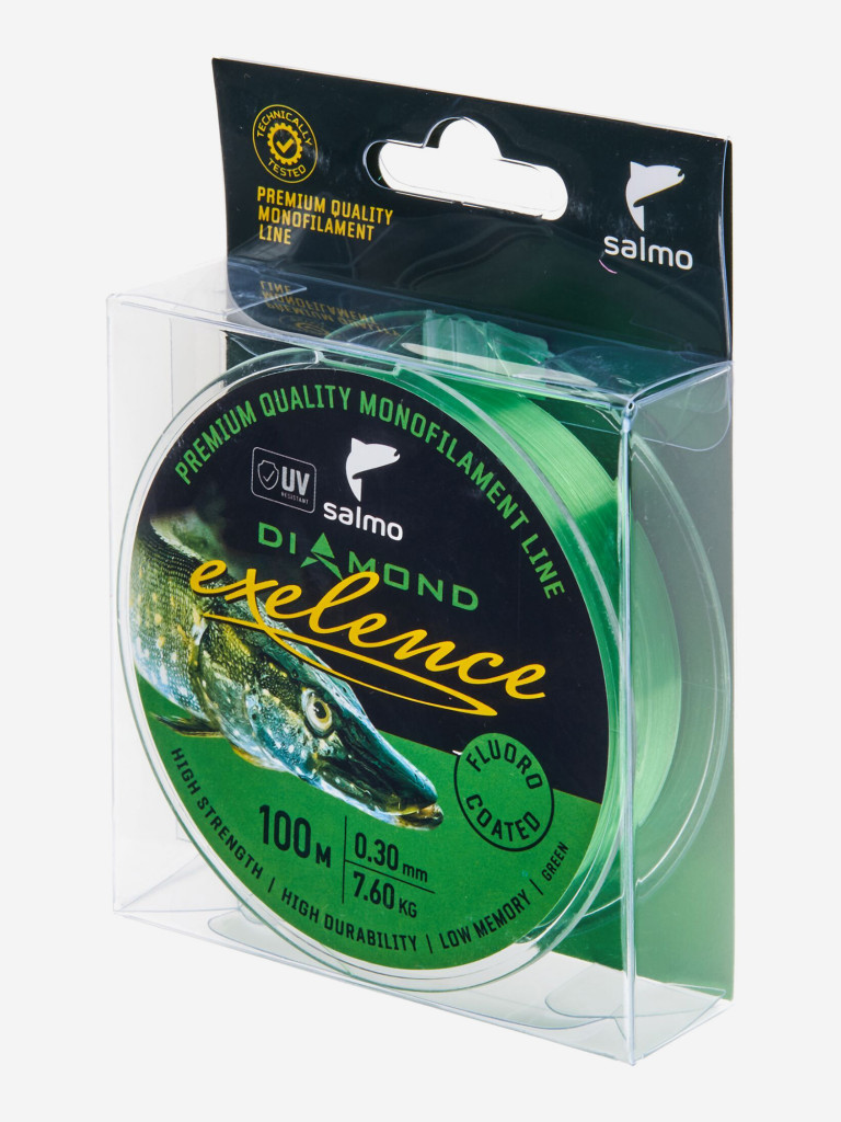 Леска флюорокарбон для летней рыбалки Salmo Diamond EXELENCE FLUORO COATED Green длина 100 м, диаметр 0,30 мм