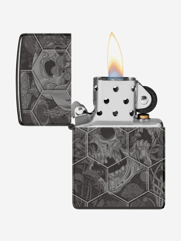 Зажигалка бензиновая ветроустойчивая Zippo Mushroom Skulls High Polish Black