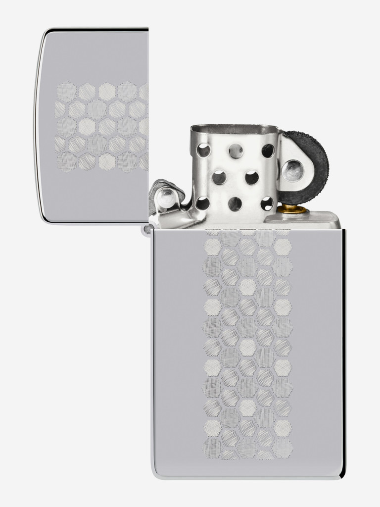 Зажигалка бензиновая ветроустойчивая Zippo Slim Honeycomb Design High Polish Chrome