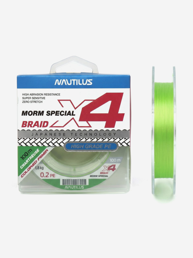 Шнур Nautilus MORM SPECIAL BRAID X4 100м Chartreuse # 0.2 (1.8кг) NEW
