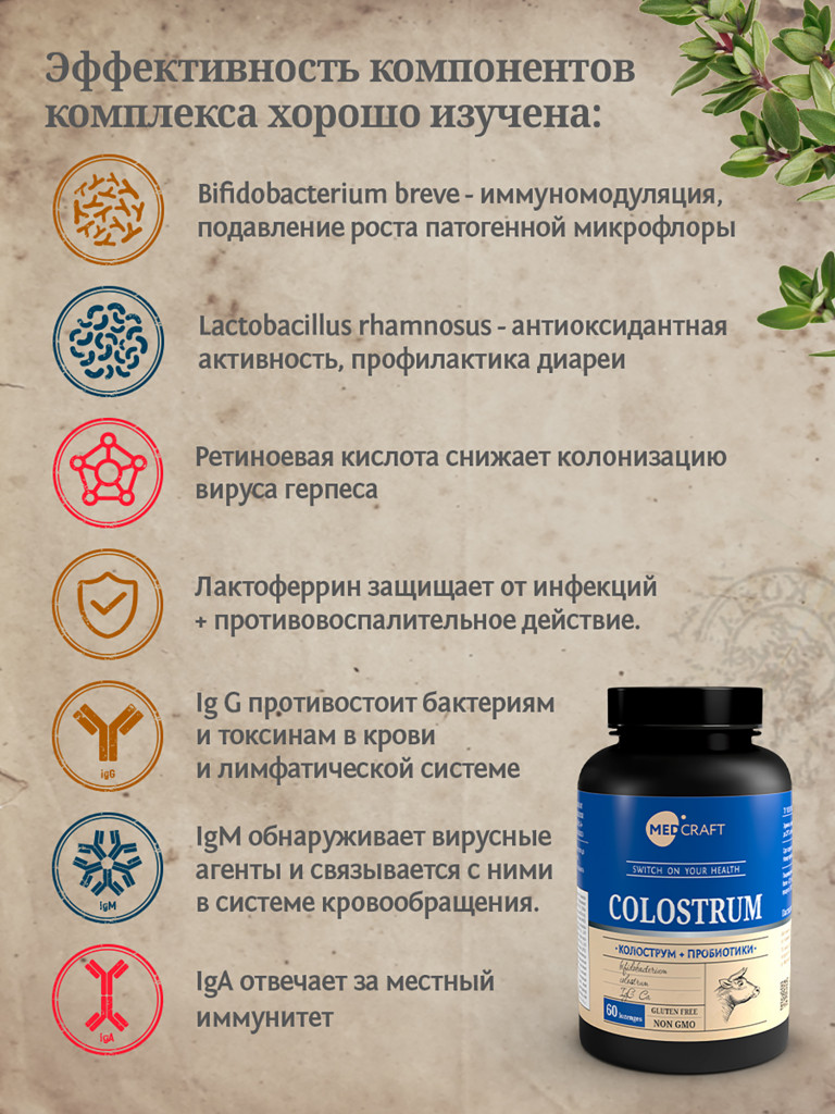 Колострум и метабиотик MedCraft, 60 паст.