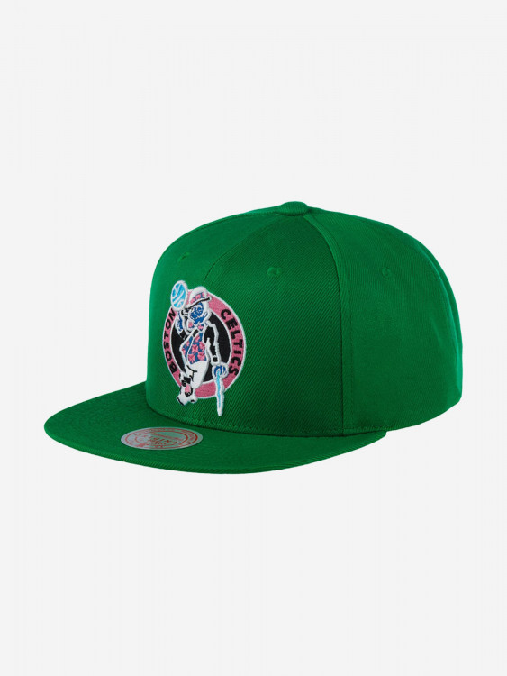 Бейсболка с прямым козырьком MITCHELL NESS 6HSSSH20056-BCEGREN Boston Celtics NBA