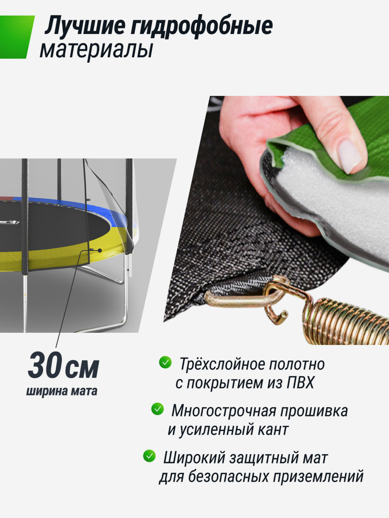 Батут каркасный UNIX Line Simple 12 ft Color с внешней защитной сеткой, общий диаметр 366 см, до 150 кг