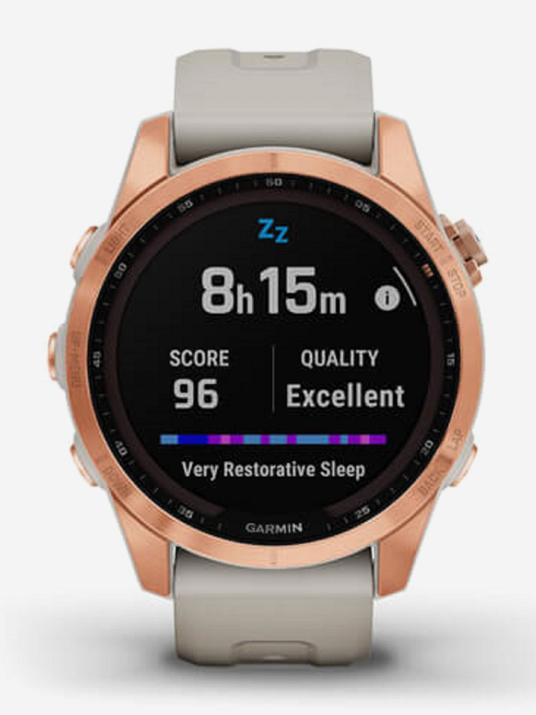 Часы Garmin Fenix 7S Solar с технологией солнечной зарядки, розовое золото с песочным силиконовым ремешком 010-02539-11