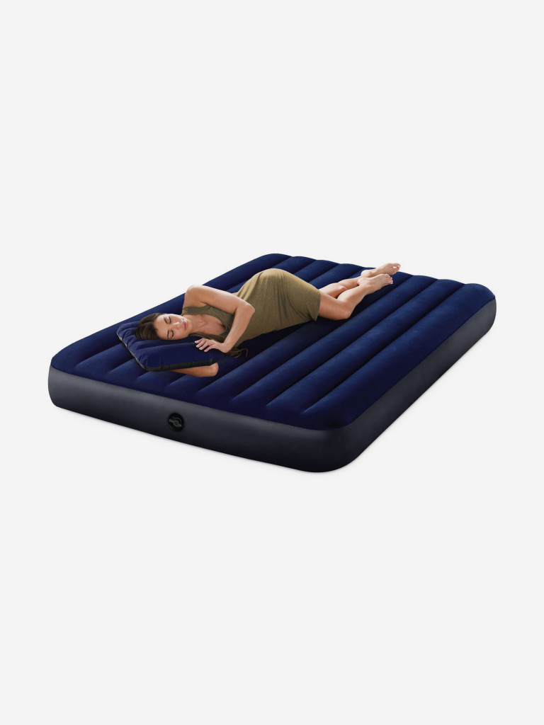 Кровать надувная Intex 64765 DURA-BEAM CLASSIC DOWNY, King, 152x203x25 см, флок+ручной насос+надув.подушки(2 шт.)